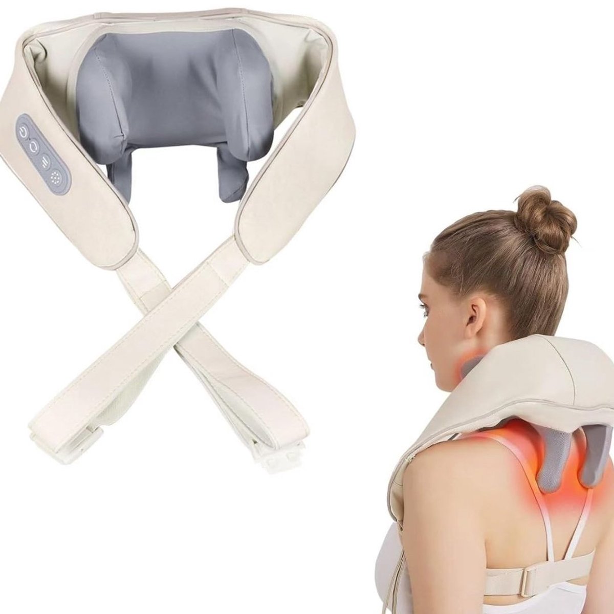 JCP® Nekmassage Apperaat - Nekmassage Apparaat Draadloos - Elektrisch Nekmassage Apparaat - Wit - 15cm x 4cm x 14cm