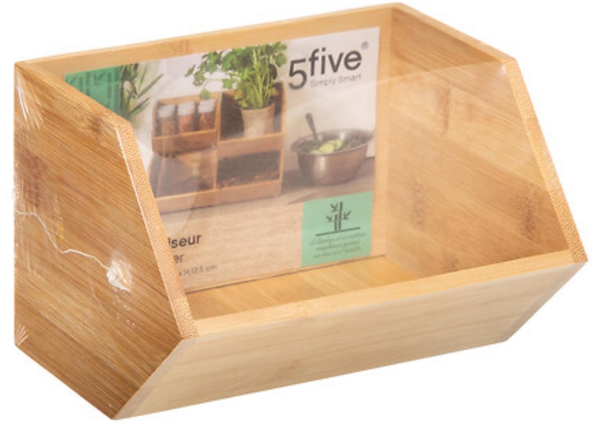 5Five Stapelbare opbergmand 1 vaks organizer - 4x - L18 x B15.5 x H12 cm - bamboe hout - lichtbruin — cadeau in Cadeau-ideeën - foto 5