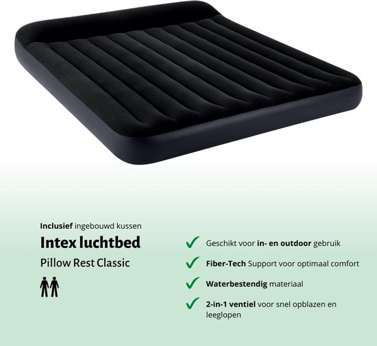Intex Luchtbed - 2-Persoons - 183 x 203 x 25 cm - Donkerblauw - Inclusief Hoeslaken - Pomp en Reparatieset van Intex — afbeelding 5