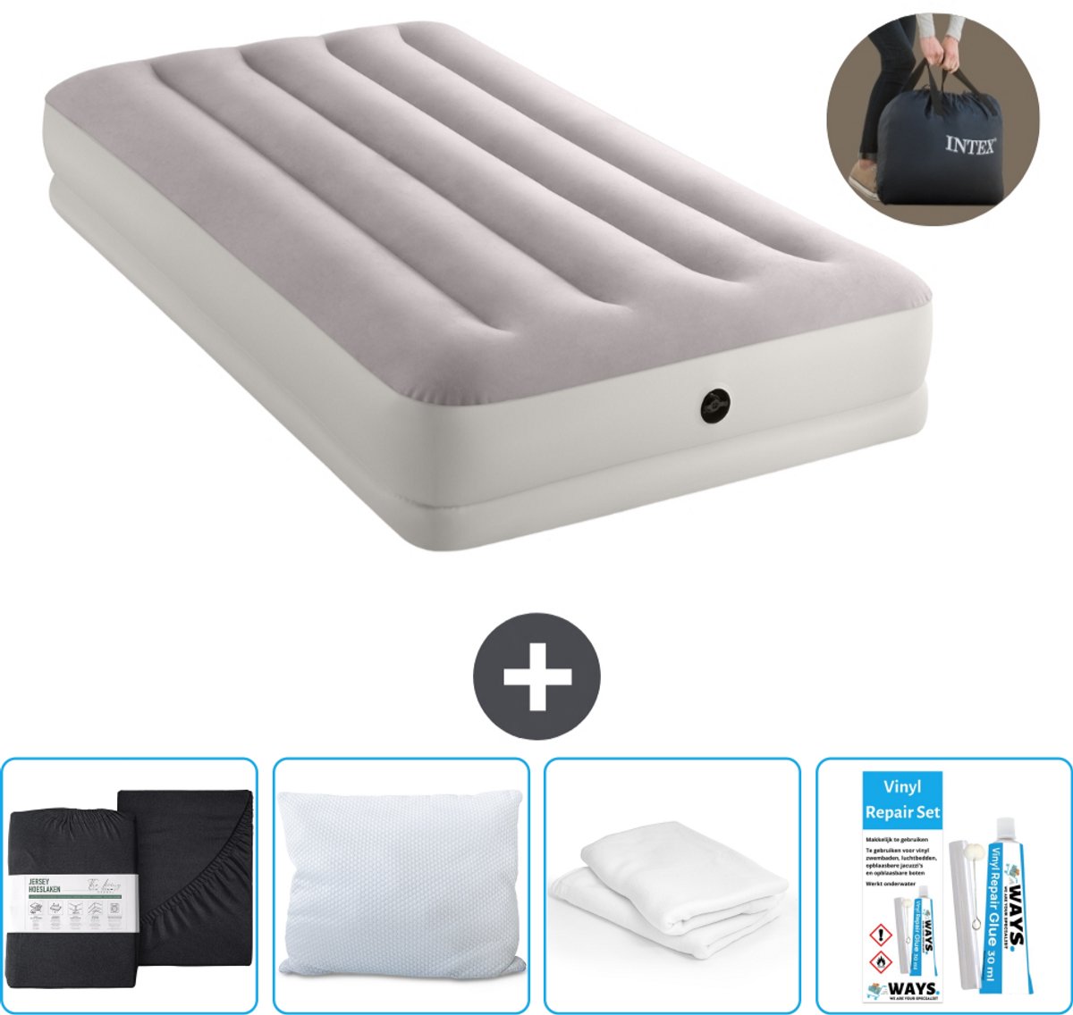 Intex Luchtbed - 1-Persoons - 99 x 191 x 30 cm - Grijs - Inclusief pomp - Accessoires CB17