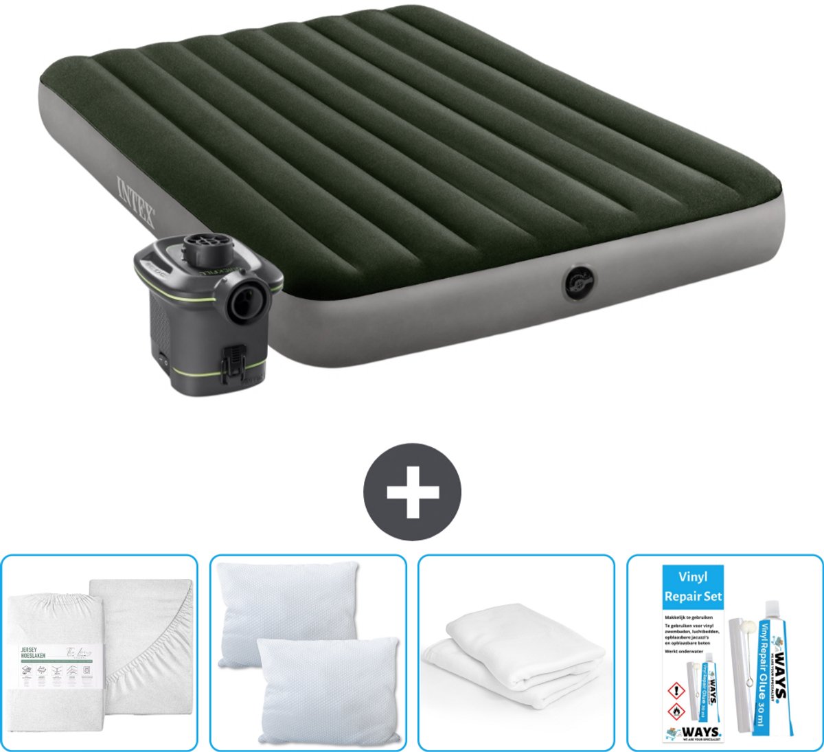 Intex Luchtbed - 2-Persoons - 152 x 203 x 25 cm - Groen - Inclusief pomp - Accessoires CB15