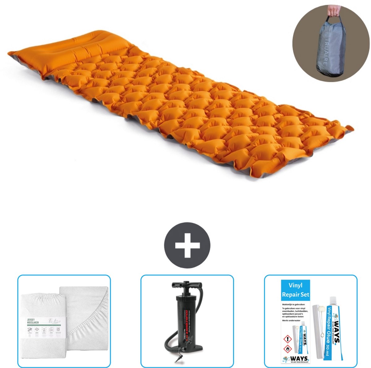 Intex Campingmat - 1-Persoons - 71 x 191 x 11 cm - Oranje - Inclusief Hoeslaken - Pomp en Reparatieset