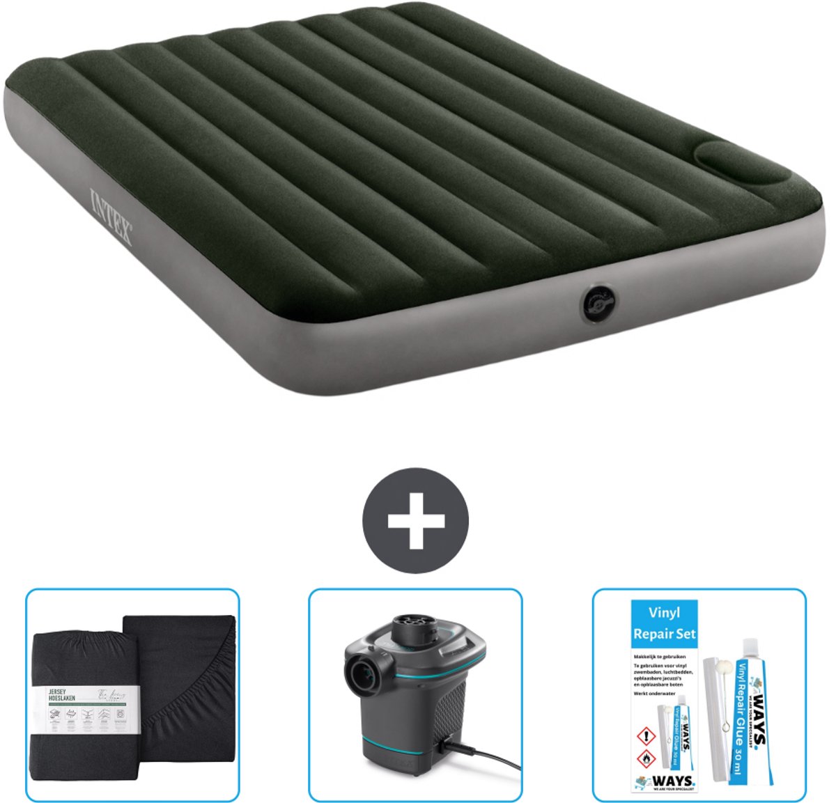 Intex Luchtbed - 2-Persoons - 152 x 203 x 25 cm - Groen - Accessoires CB8