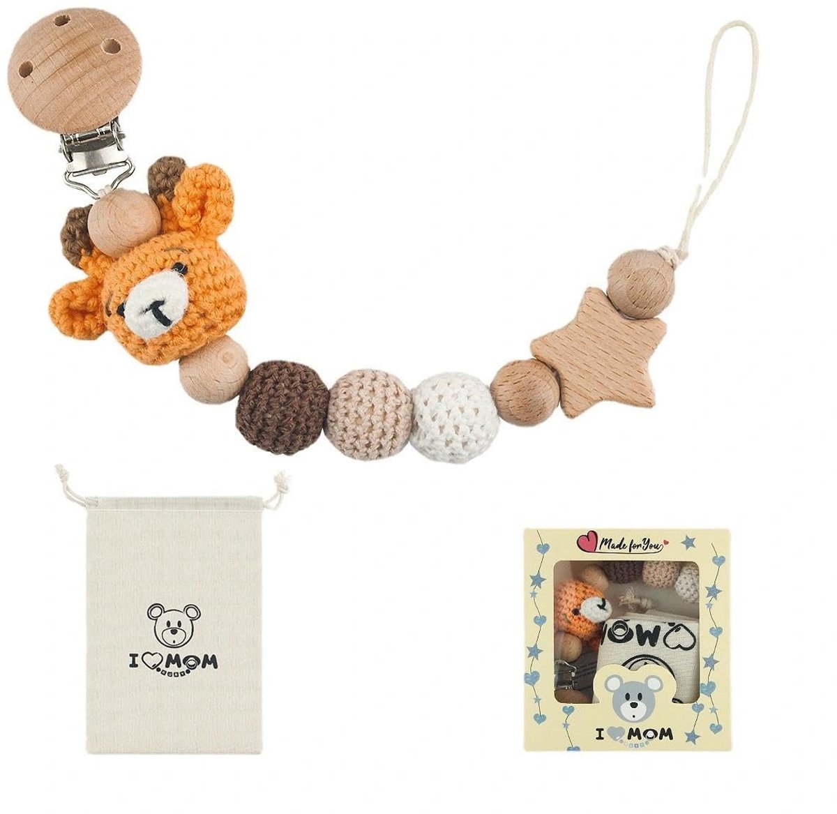 LERANXIN Gepersonaliseerde speenketting, speenhalsketting, bruin, hout - ShopVlot