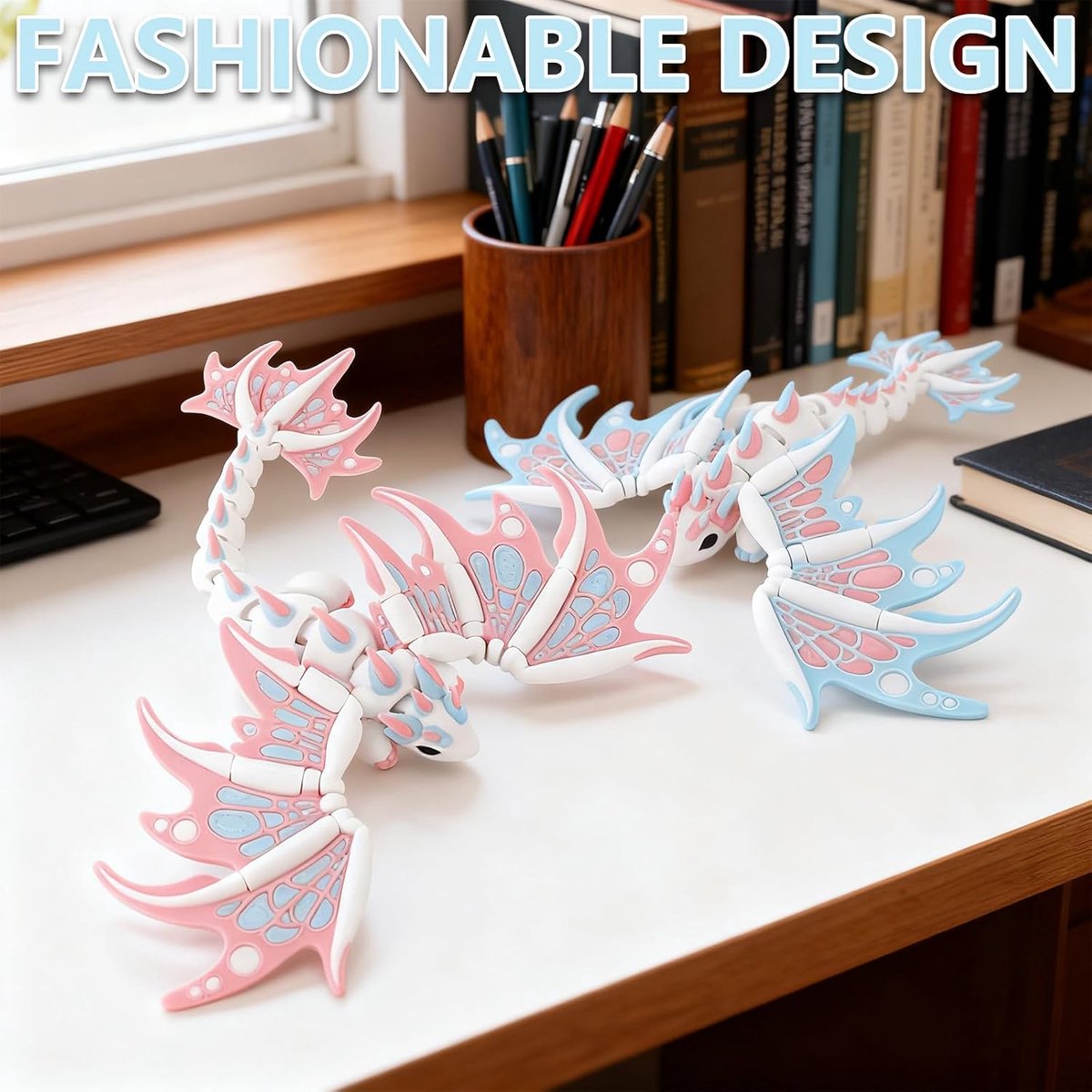 2-delige 3D-gedrukte dinosaurusset, flexibele beweegbare vlieger, 16,5 cm, bureaudecoratie voor thuis en kantoor - ShopVlot