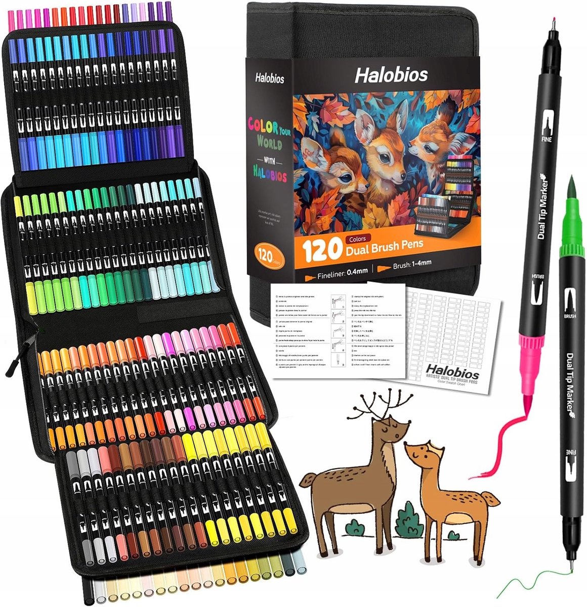 Set van 120 Dubbelzijdige Markers - Levendige Kleuren & Penseel