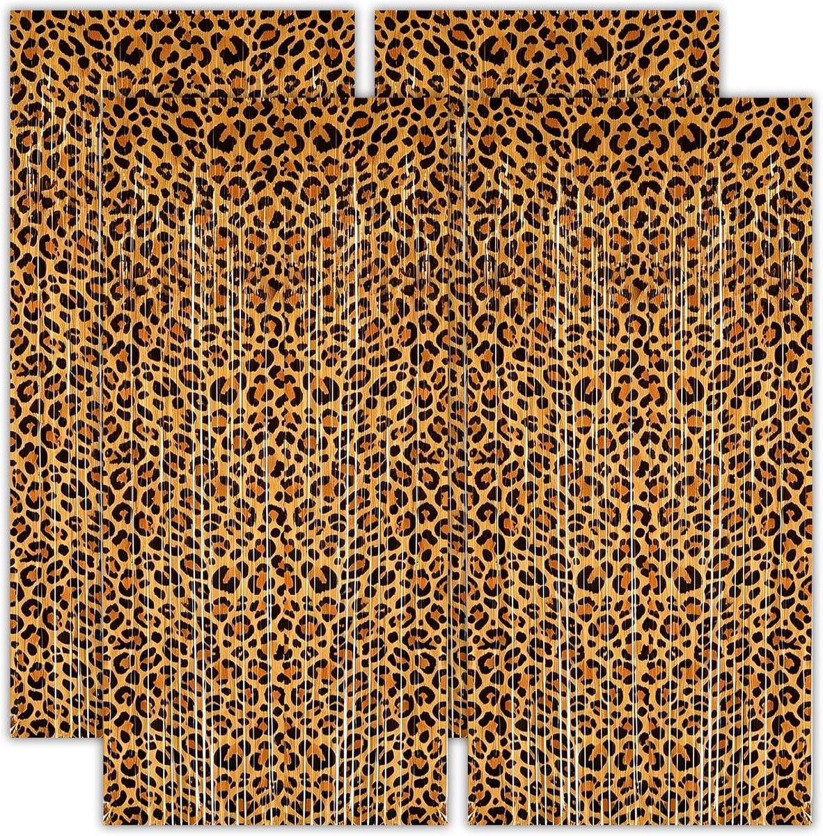 4 stuks lametta-gordijn, luipaardpatroon, glittergordijn, 1 m x 2 m - ShopVlot