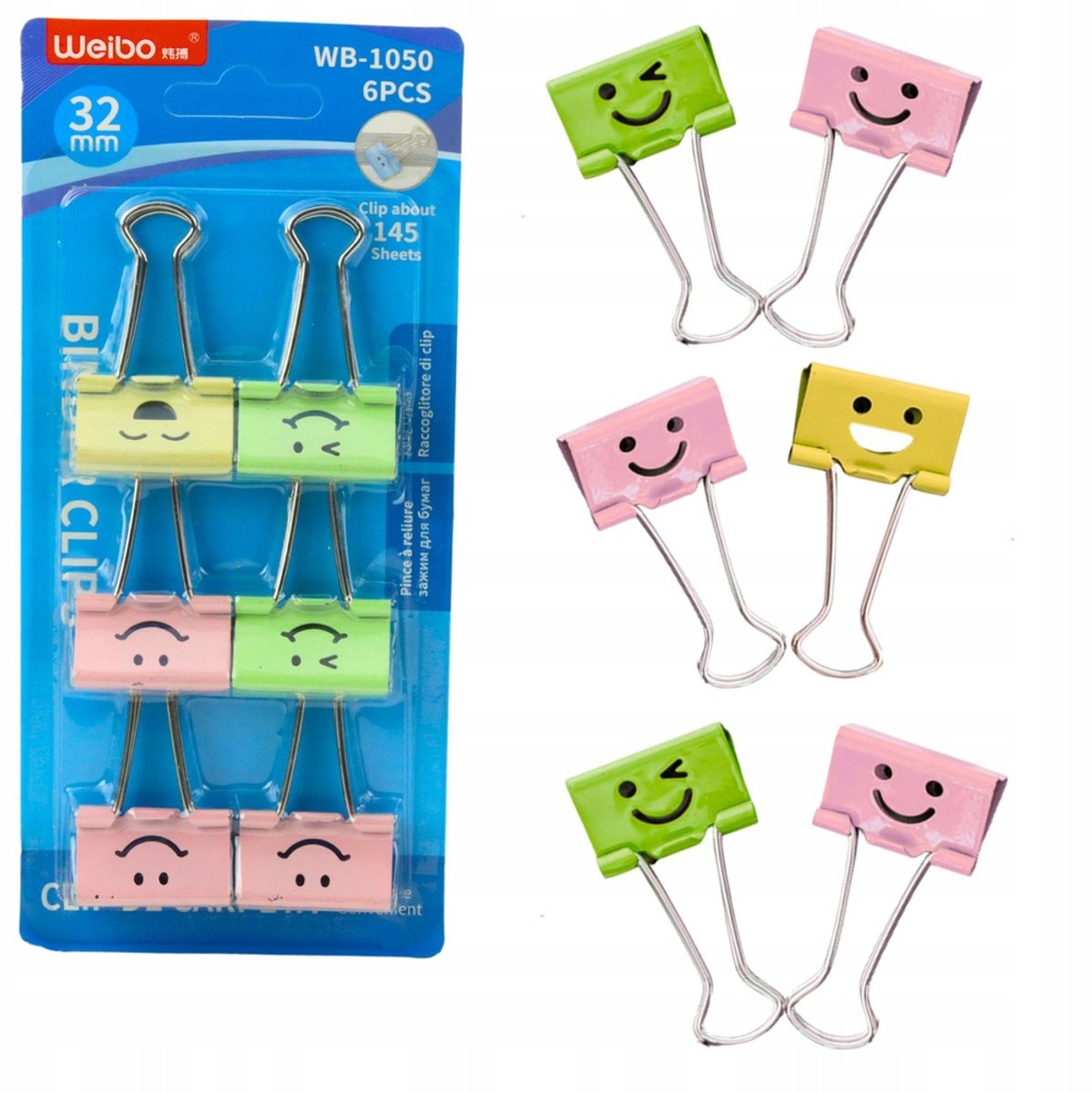 Kleurrijke Paperclips met Smiley's - 6 stuks, 32mm