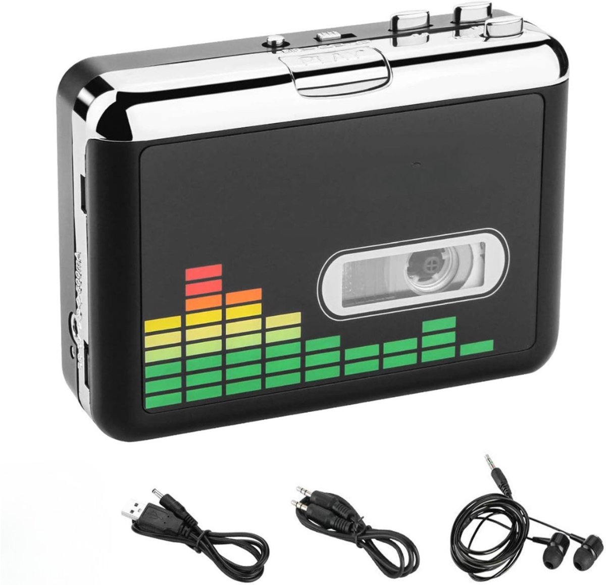 QUOVO® Discman - Diskman – Draagbare Cassette Speler – Walkman - Digitale USB-audio-muziek - MP3-converter - Zwart - 12cm x 9cm x 4cm
