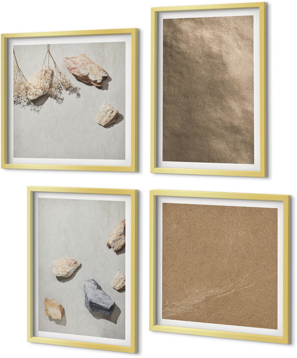 Coloray 4-Delige Schilderij Set - Strandstenen, natuurlijke structuren - 40 x 40 cm en 40 x 60 cm - Muurdecoratie - Decoratieve Schilderijen - Wohnzimmer - Stijlvolle Muurdecoratie