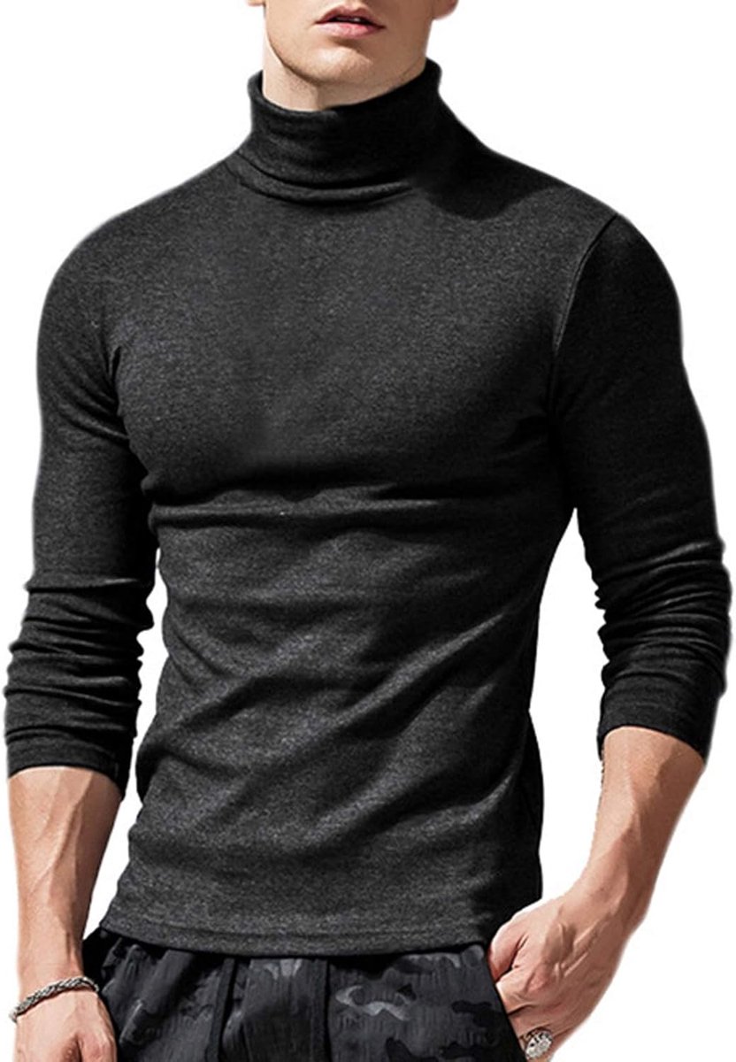 Loalirando Men's undershirt with roll collar and long sleeves, top, warm, autumn, winter, plain - ShopVlot
