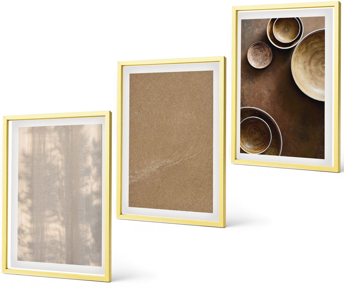 Coloray 3-Delige Schilderij Set - Structuren En Texturen In Een Minimalistische Stijl - 40 x 40 cm En 40 x 60 cm - Muurdecoratie - Wanddecoratie - Slaapkamer - Stijlvolle Muurdecoratie