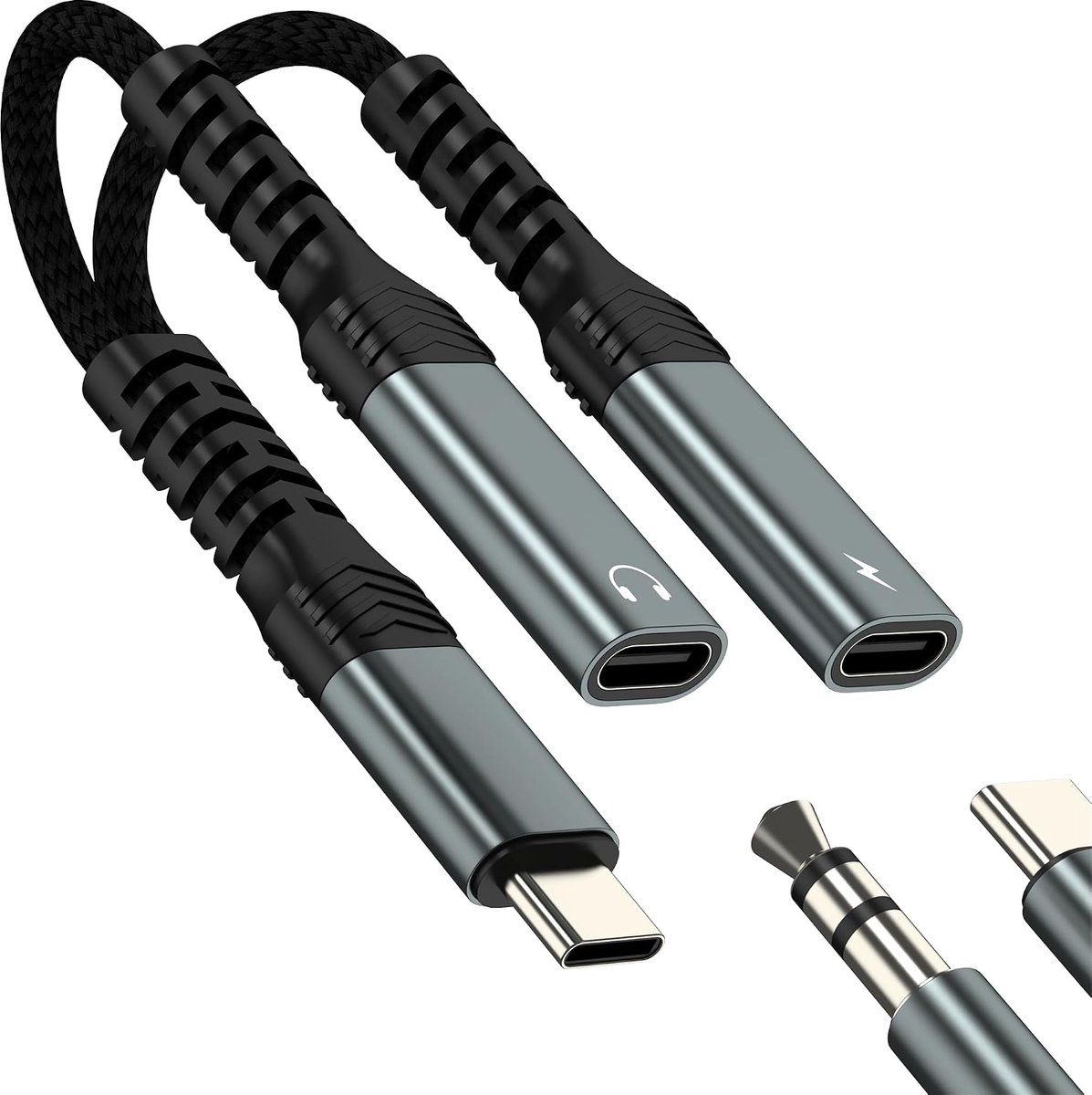 Adapter USB C naar jack dubbele hoofdtelefoonaansluiting kabel hoofdtelefoon oplader audio splitter adapter DAC - ShopVlot
