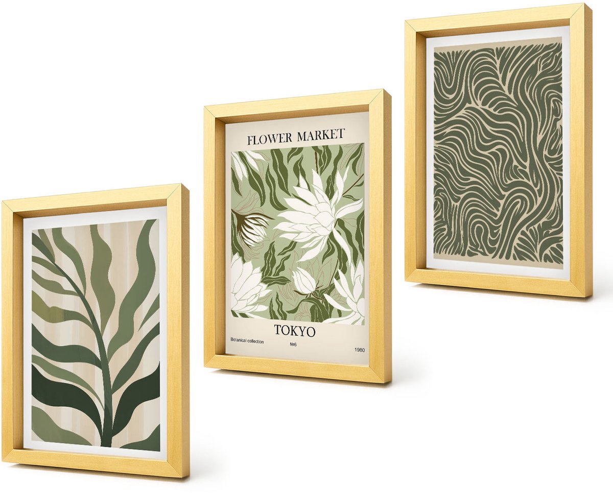 Coloray 4-Delige Schilderij Set - Plantenpatronen, botanische decoraties, boho-stijl - 20 x 30 cm - Schilderijen Set - Wanddecoratie - Woonkamer - Moderne Wanddecoratie