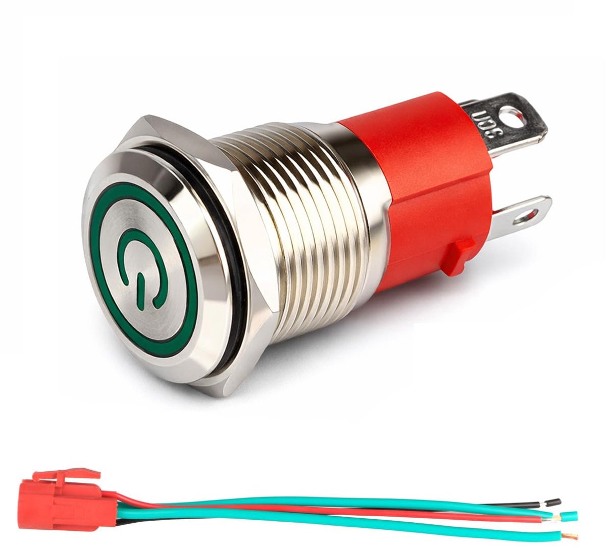 GUUZI 12V-24V / 15A Locking Push Button NO Waterproof Green LED Lamp Illuminated 16mm Metal Start Button with Power - ShopVlot