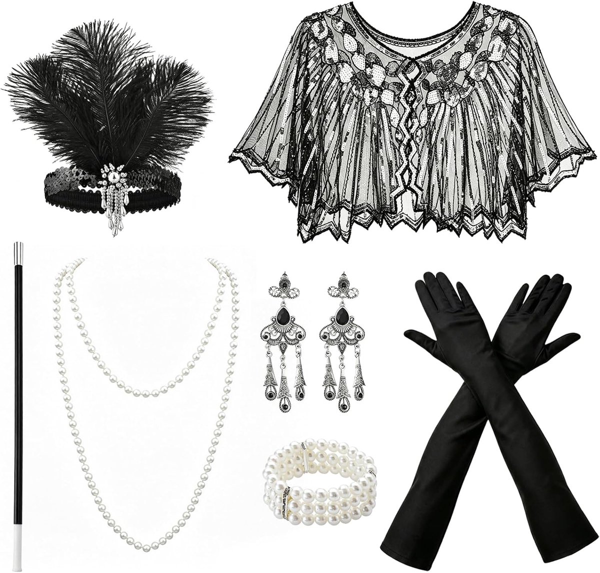 Jaren 20-kostuum voor dames, 7-delig, Great Gatsby-kostuum voor dames - ShopVlot