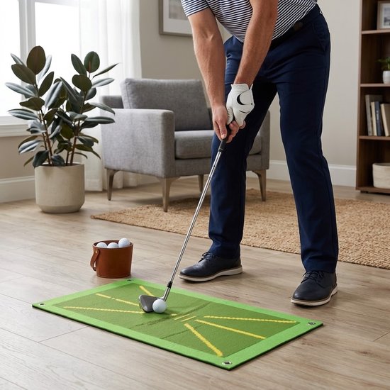 Groene golf mat voor heren en dames – golf swing trainer mat met balbaan detectie – golf oefen mat voor binnen en buiten – draagbare golf trainings mat voor swing analyse — afbeelding 2