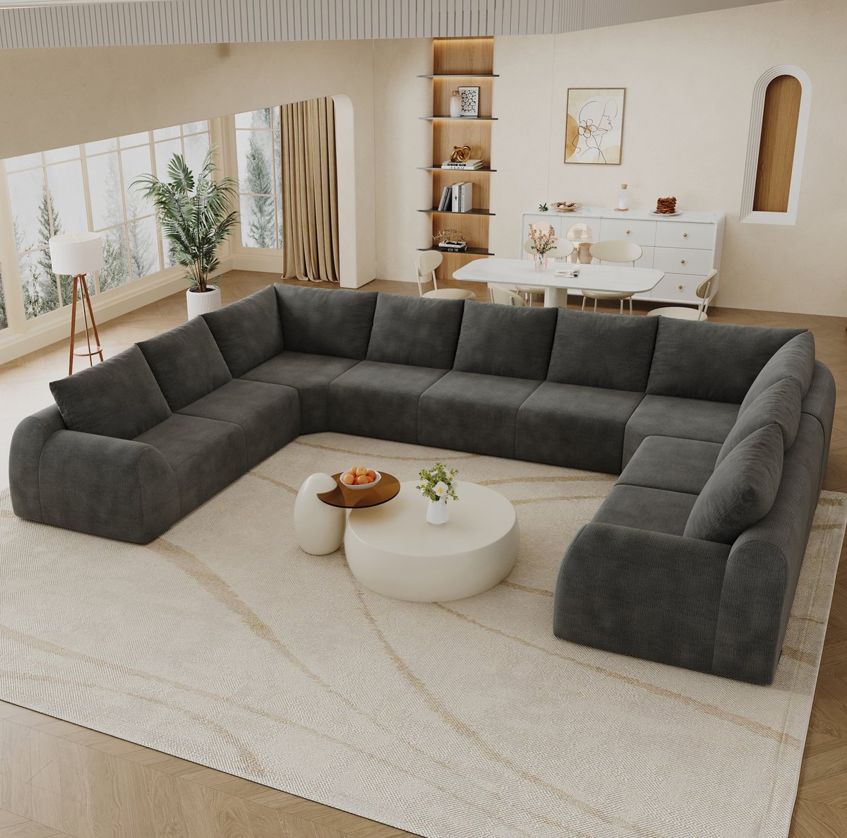 U-bank Donkergrijs - Boneloze Hoekbank Met Zachte Chenille Bekleding - 9-Zits Voor Woonkamer En Lounge - Modern En Comfortabel