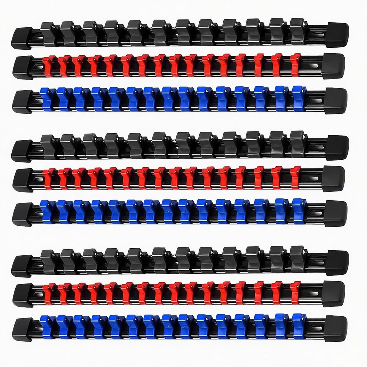 9 pieces Sae socket organiser: socket holder with 129 clips for 1/4 inch socket wrenches - 3/8 inch - 1/2 inch - ShopVlot