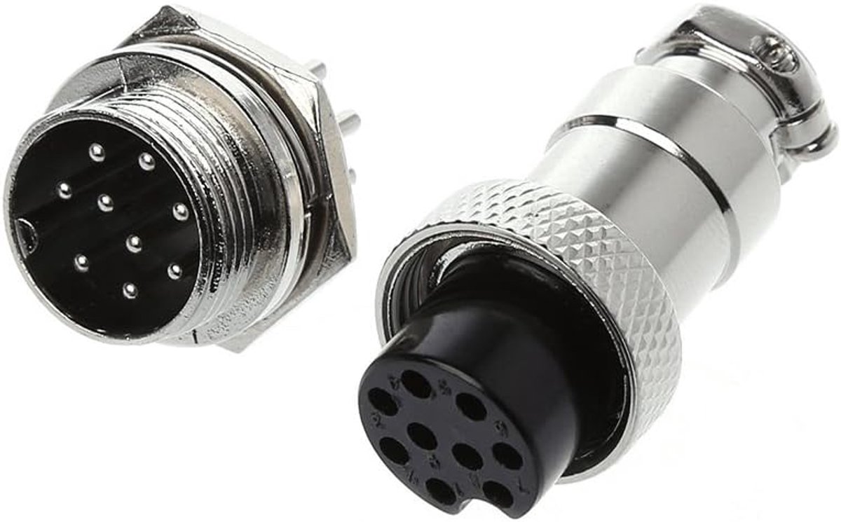 Aviation plug, plug and socket, metal plate, 16 mm, 2/3/4/5/6/8/9 pins, GX16-9 pin - ShopVlot