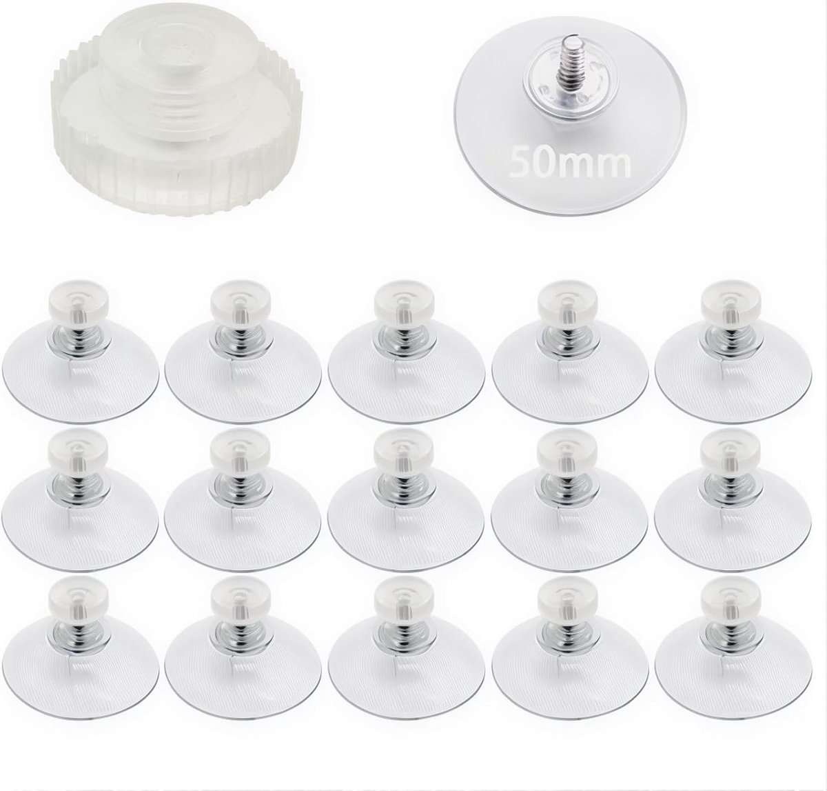 Zuignap met schroefdraad - Transparant - Diameter 50 mm - PVC Zuignap met M5 Plastic Moeren - Voor Gladde Oppervlakken