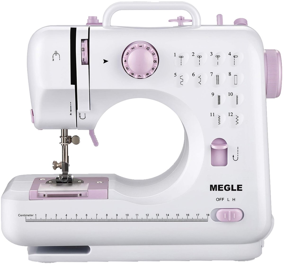 Naaimachine compact, draagbaar model met 12 steken, voetpedaal, LED verlichting en dubbele stroomvoorziening voor beginners