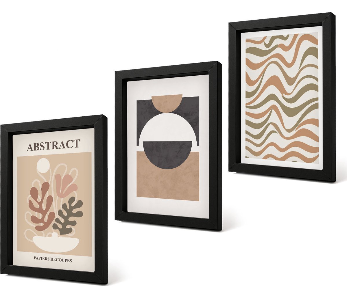 Coloray 4-Delige Schilderij Set - Abstracte vormen en patronen in gedempte kleuren. - 20 x 30 cm - Wanddecoratie - Woonkamer Decoratie - Moderne Wanddecoratie