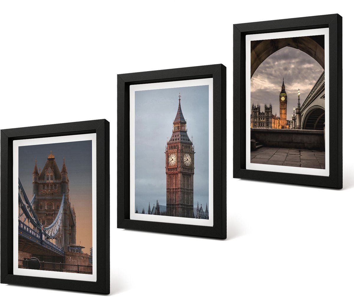 Coloray 4-Delige Schilderij Set - Uitzicht op Londen met de brug en de Big Ben. - 20 x 30 cm - Stijlvolle Muurdecoratie - Kantoor - Wanddecoratie