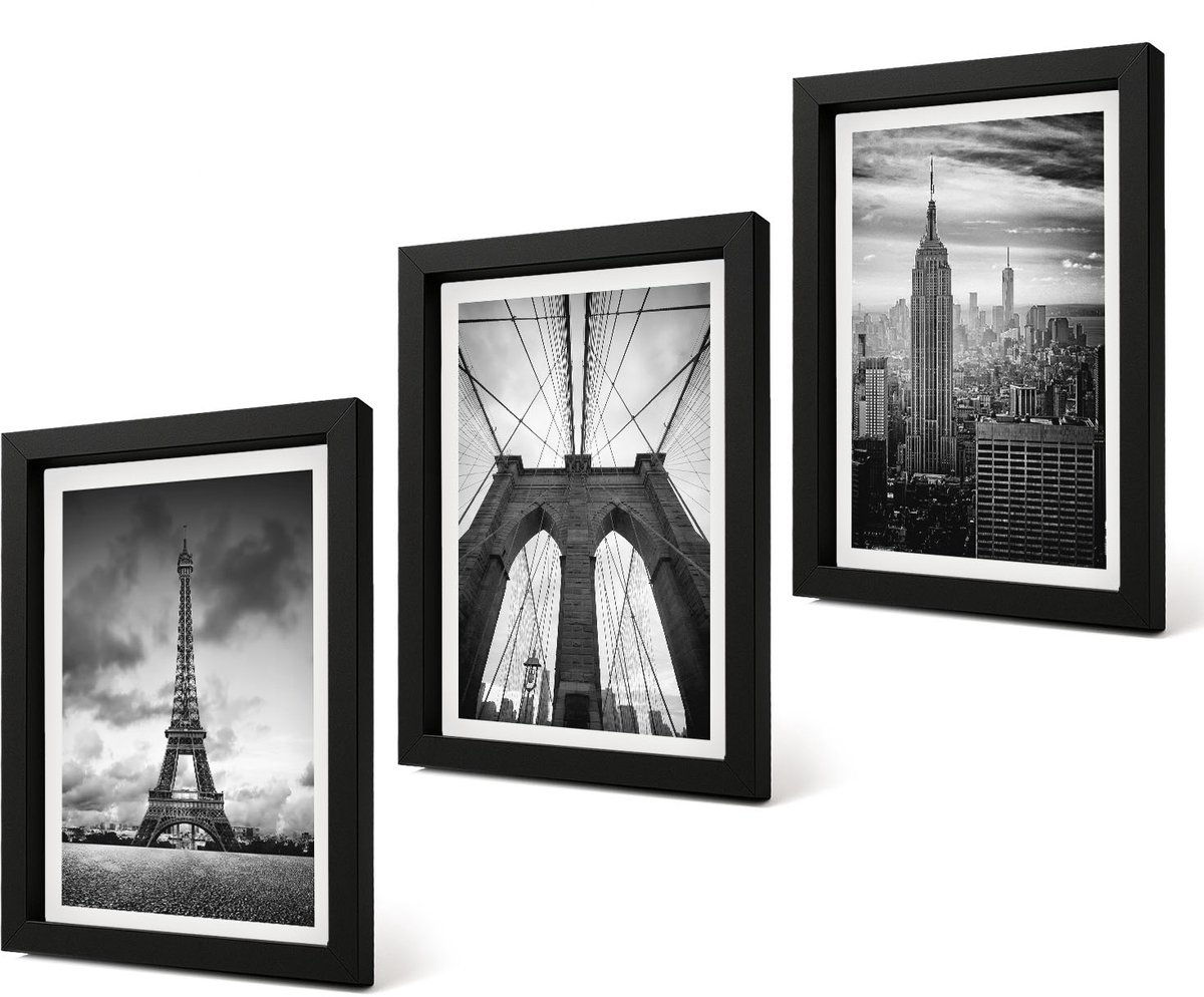 Coloray 4-Delige Schilderij Set - Torens en bruggen in monochrome tinten - 20 x 30 cm - Decoratieve Schilderijen - Woonkamer - Interieur - Woonkamer Decoratie