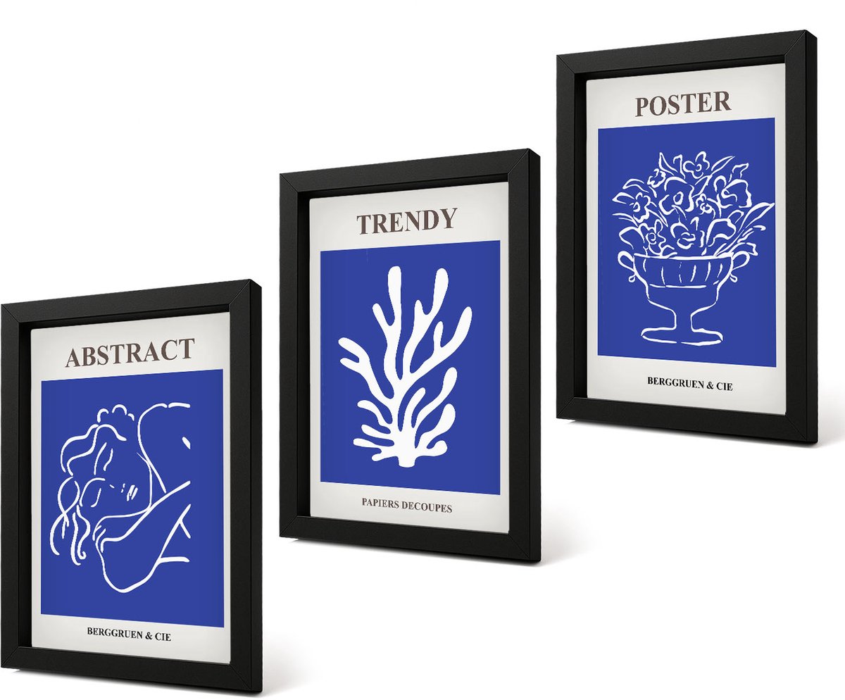 Coloray 4-Delige Schilderij Set - Stijlvolle blauwe posters van Henri Matisse - 20 x 30 cm - Stijlvolle Muurdecoratie - Kantoor