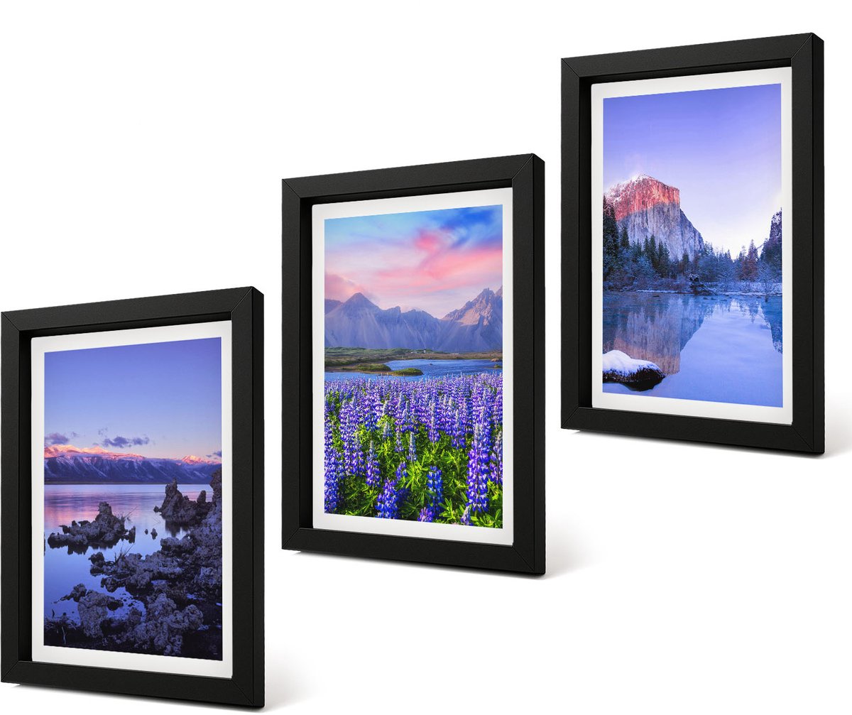 Coloray 4-Delige Schilderij Set - Berglandschappen met water, lucht en bloemenvelden - 20 x 30 cm - Muurdecoratie - Wanddecoratie - Slaapkamer - Moderne Wanddecoratie