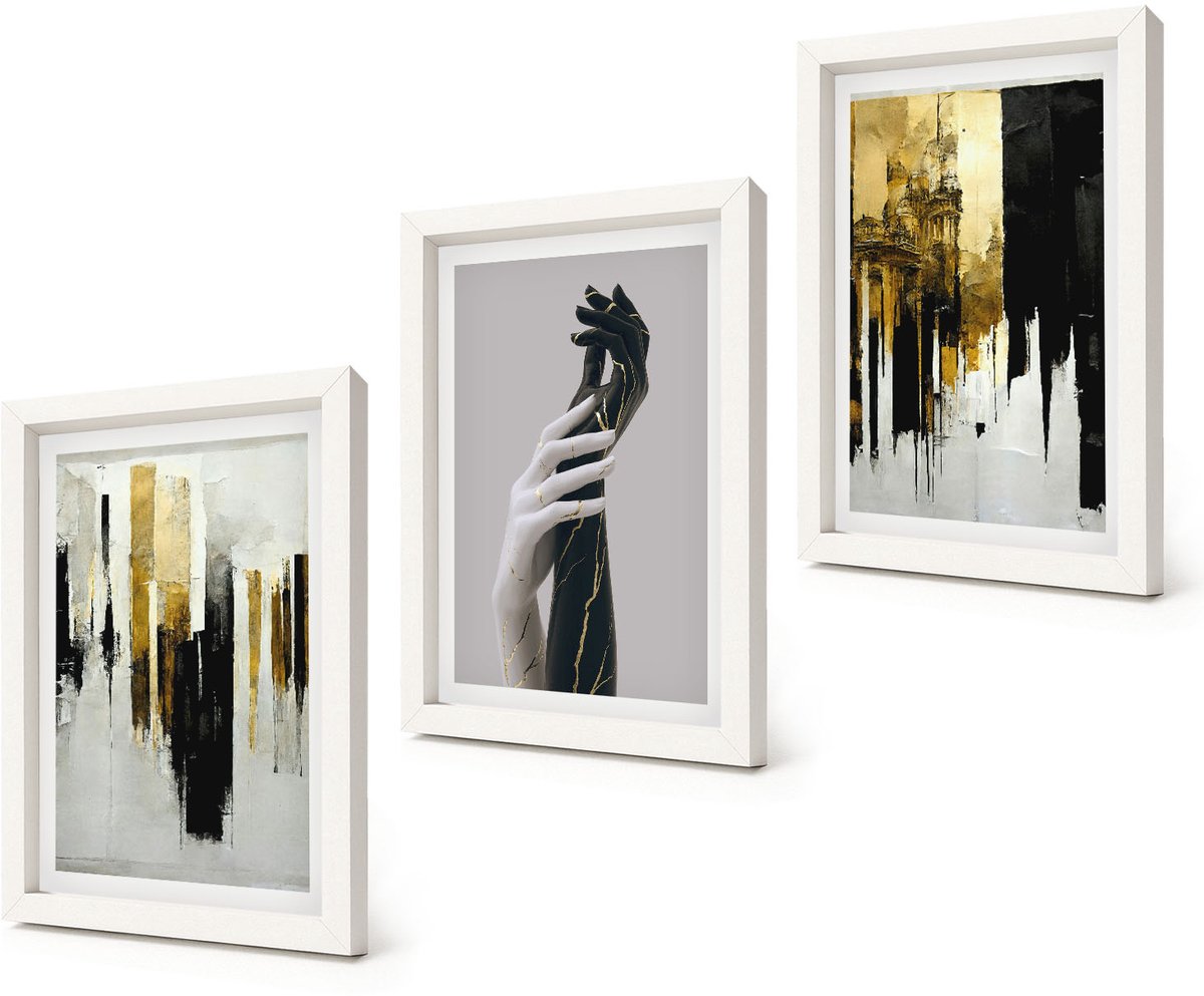 Coloray 3-Delige Schilderij Set - Abstracte schilderpatronen en twee handen - 20x30 - Wanddecoratie - Muurdecoratie - Moderne Interieurdecoratie