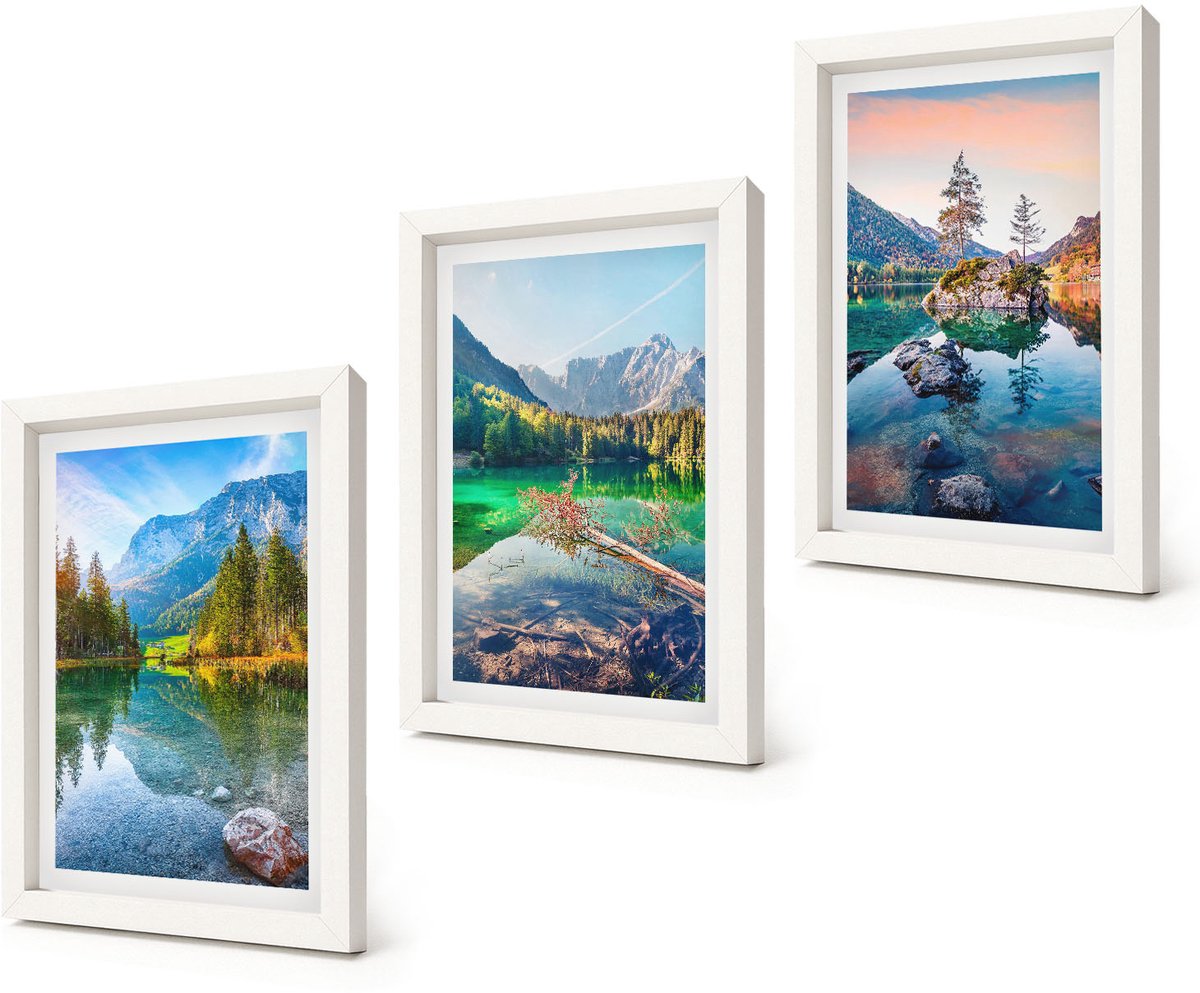 Coloray 3-Delige Schilderij Set - Bergmeren met water en omringende natuurlandschappen - 20x30 - Decoratieve Schilderijen - Woonkamer - Interieur - Moderne Wanddecoratie