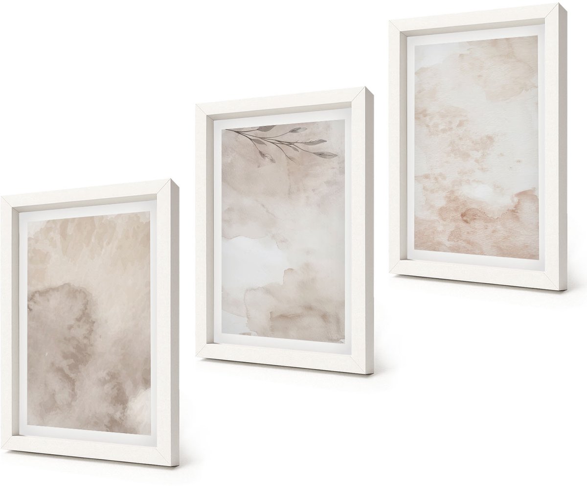 Coloray 3-Delige Schilderij Set - Textuur van gemorste aquarelverf in boho-stijl - 20x30 - Moderne Wanddecoratie - Woonkamer
