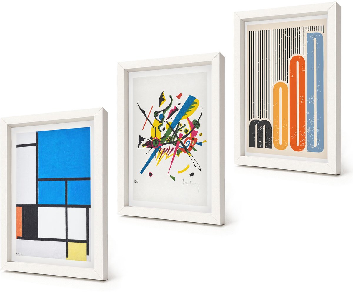 Coloray 3-Delige Schilderij Set - Abstracte moderne composities met geometrische vormen - 20x30 - Wanddecoratie - Schilderijen Set - Interieur - Moderne Wanddecoratie