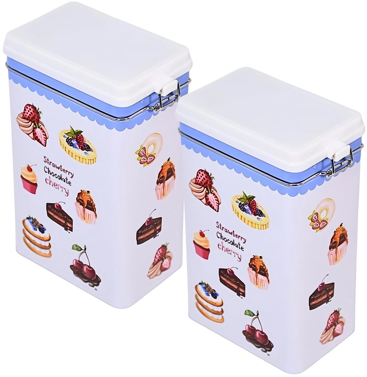 Excellent Houseware Keuken voorraadblik - 2x - snoep / koekjes / koffie - met beugelsluiting - 12 x 8 x 20 cm