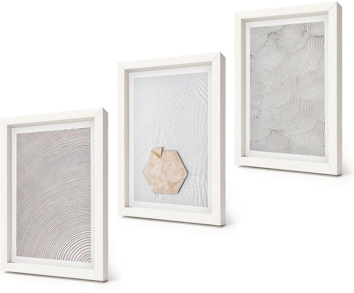 Coloray 3-Delige Schilderij Set - Lichte texturen op zand in boho-stijl, subtiel - 20x30 - Wanddecoratie - Moderne Interieurdecoratie - Decoratieve Schilderijen