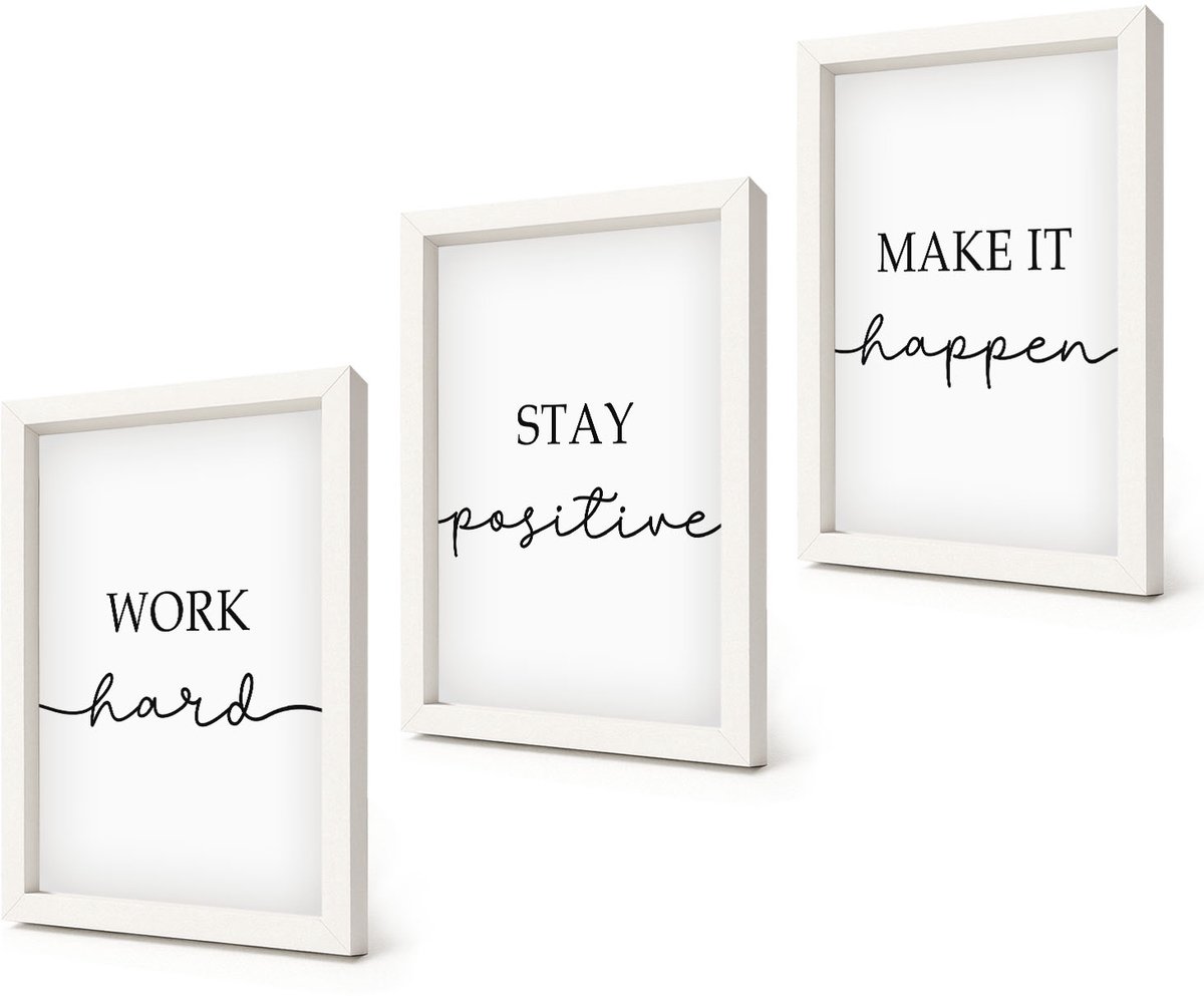 Coloray 3-Delige Schilderij Set - Minimalistische motiverende en inspirerende citaten - 20x30 - Muurdecoratie - Schilderijen Set - Woonkamer - Stijlvolle Muurdecoratie