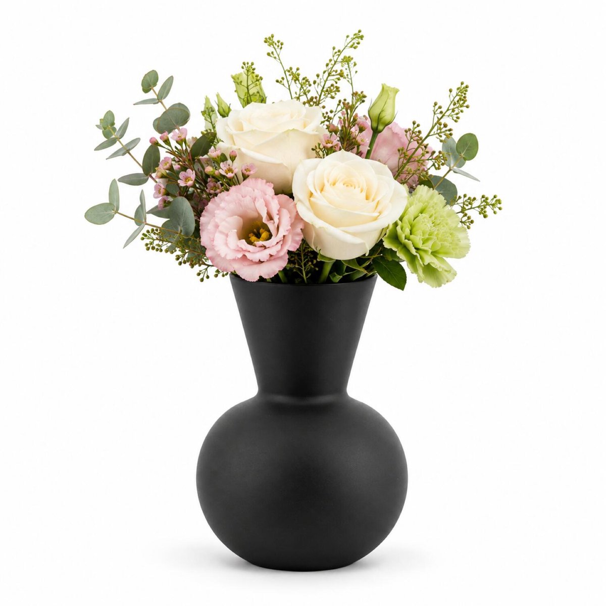 Floran Design bloemenvaas Gaya - zwart - mat glas - 21 x 30 cm - glazen vazen
