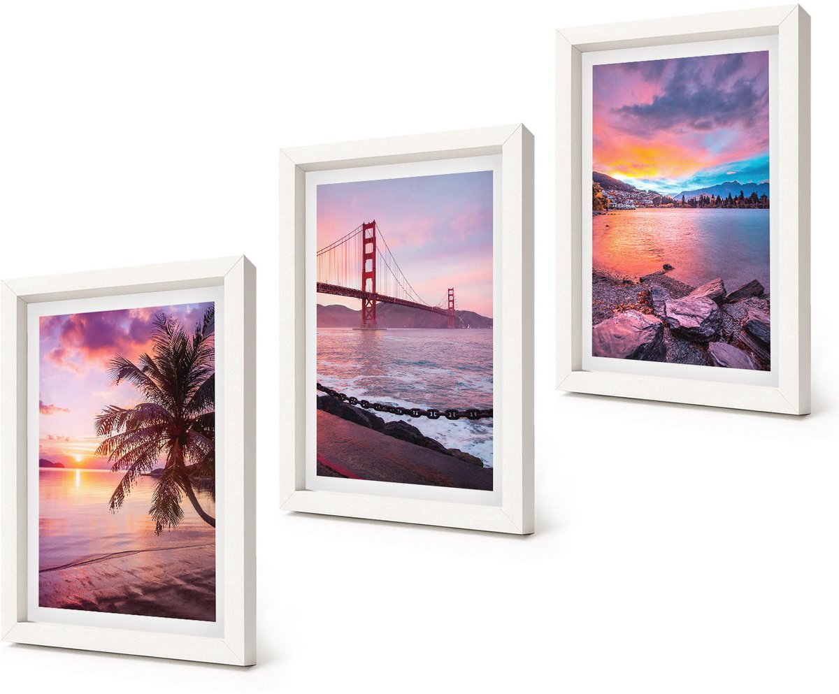 Coloray 3-Delige Schilderij Set - Zonsondergangen boven de brug en het waterlandschap - 20x30 - Wanddecoratie - Schilderijen Set - Interieur - Stijlvolle Muurdecoratie