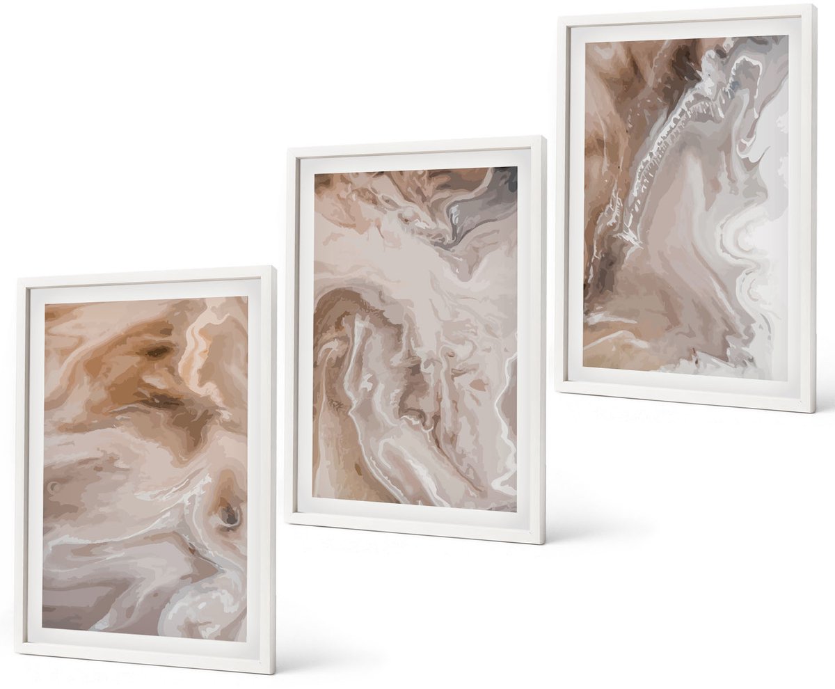 Coloray 3-Delige Schilderij Set - Abstracte Marmerpatronen Met Steenstructuur - 40 x 60 - Muurdecoratie - Wanddecoratie - Hal