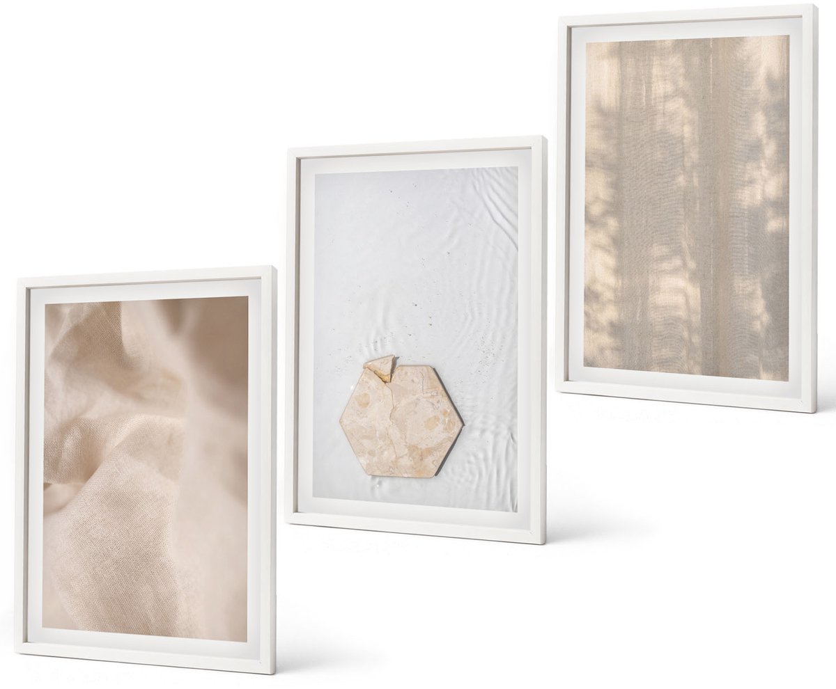 Coloray 3-Delige Schilderij Set - Subtiele Texturen In Een Natuurlijke Boho-Stijl - 40 x 60 - Stijlvolle Muurdecoratie - Kantoor - Interieur Decoratie