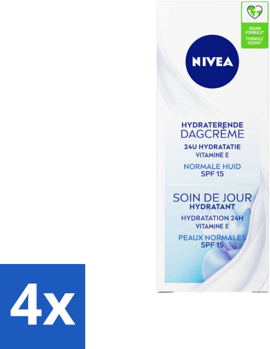 4 x NIVEA - Essentials Dagcrème - Hydraterende Gezichtscrème - Normale huid - SPF 15 - Met Vitamine E, Magnolia- & Lotusextract - 50 ml - NIVEA Dagcrème - Hydraterende Dagcrème - Dagcrème Normale Huid - SPF 15 - Vitamine E
