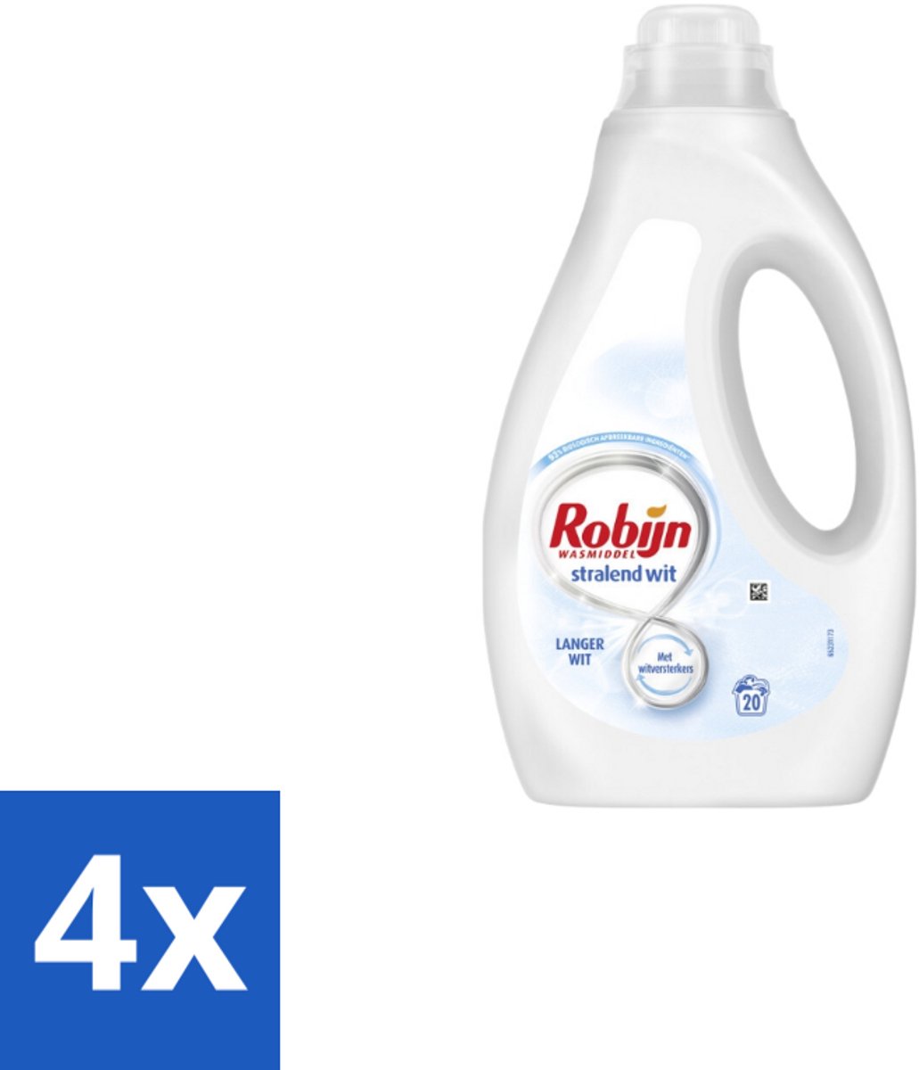 4 x Robijn - Stralend Wit - Vloeibaar Wasmiddel - 20 Wasbeurten - Wasmiddel - Witwas - Vloeibaar Wasmiddel - Wasverzachter - Biologisch Afbreekbaar