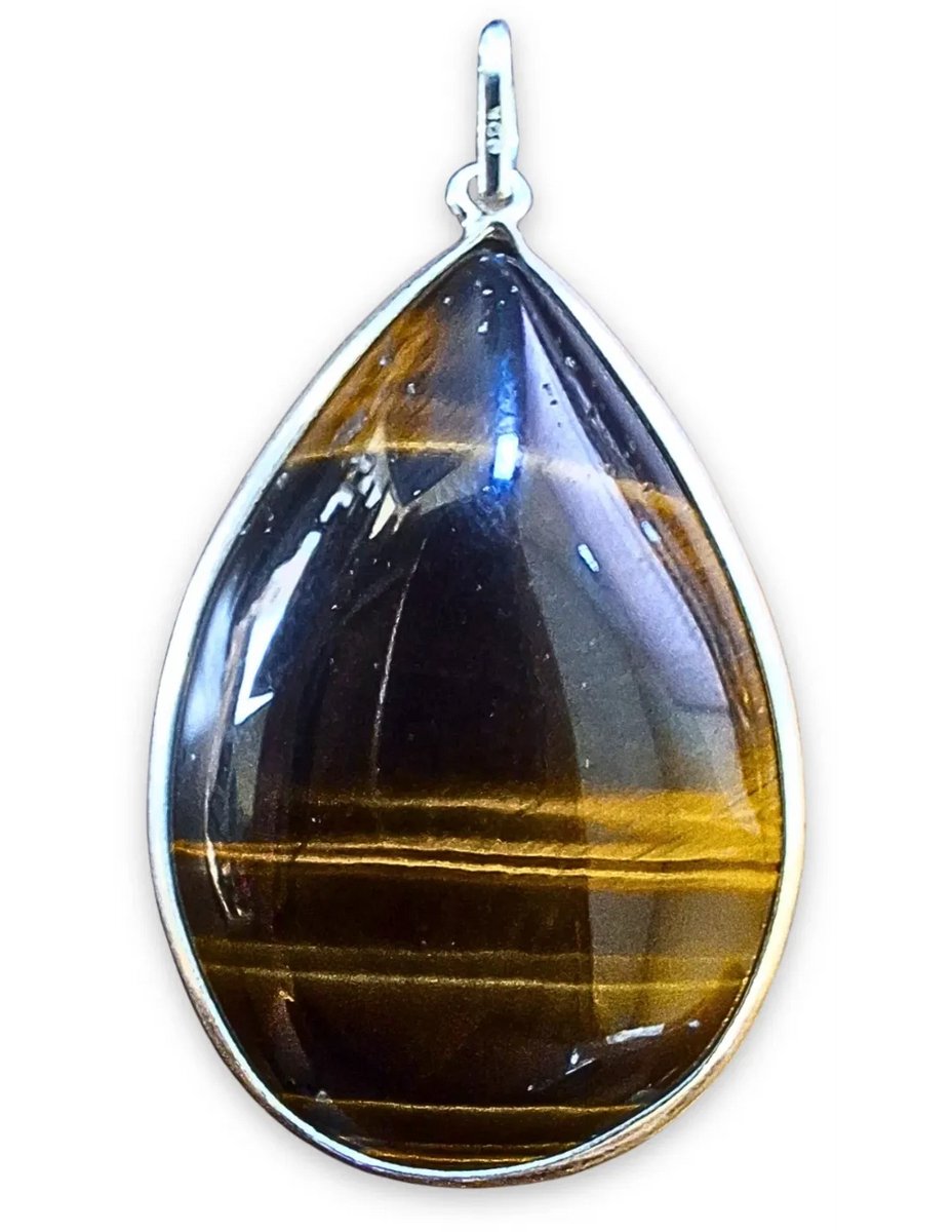 Tijgeroog hanger in zilver druppelvorm