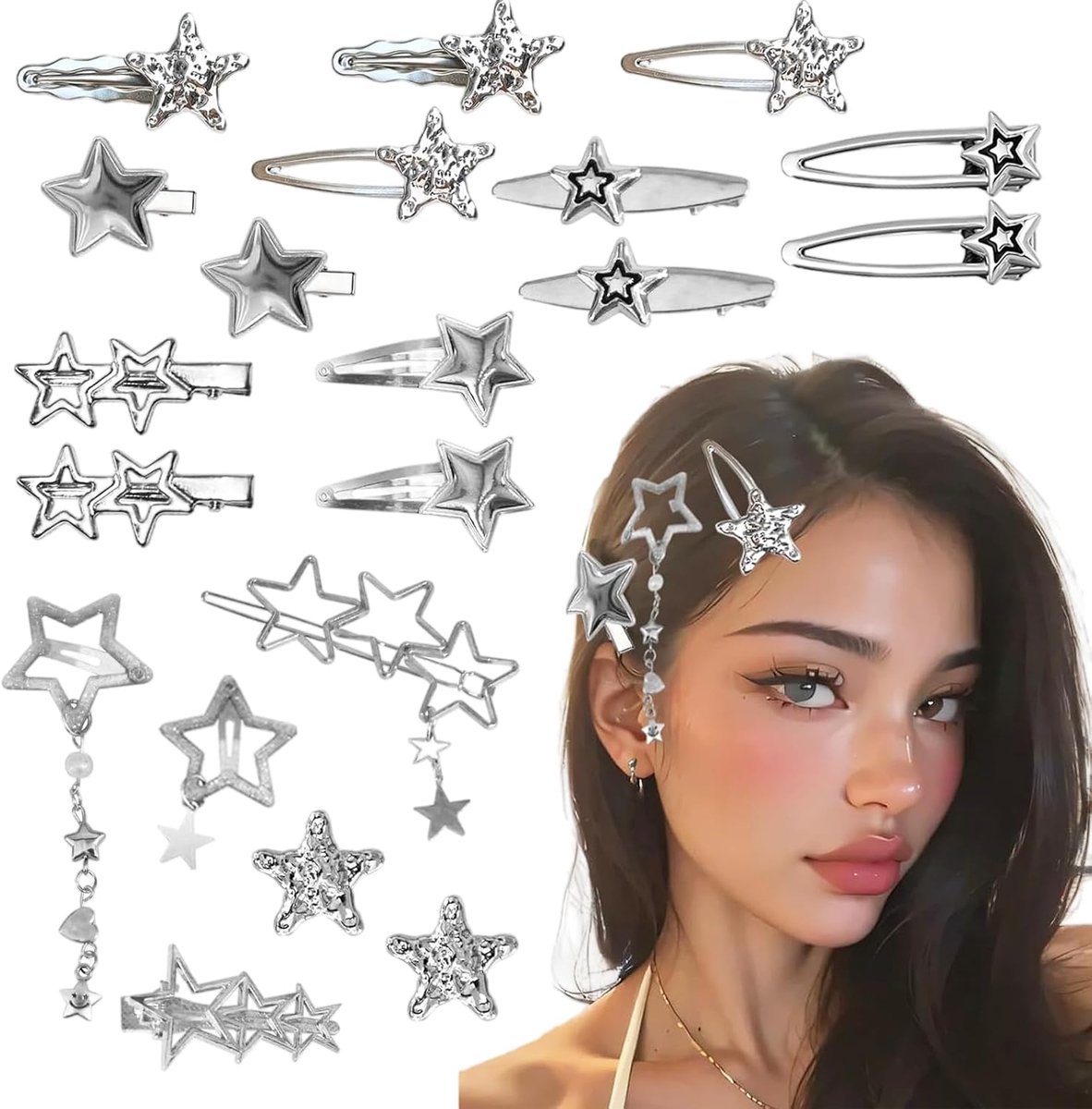 Haarspelden 20 stuks - Zilverkleurig sterontwerp - Y2K stijl - Perfect voor opvallende looks - ShopVlot
