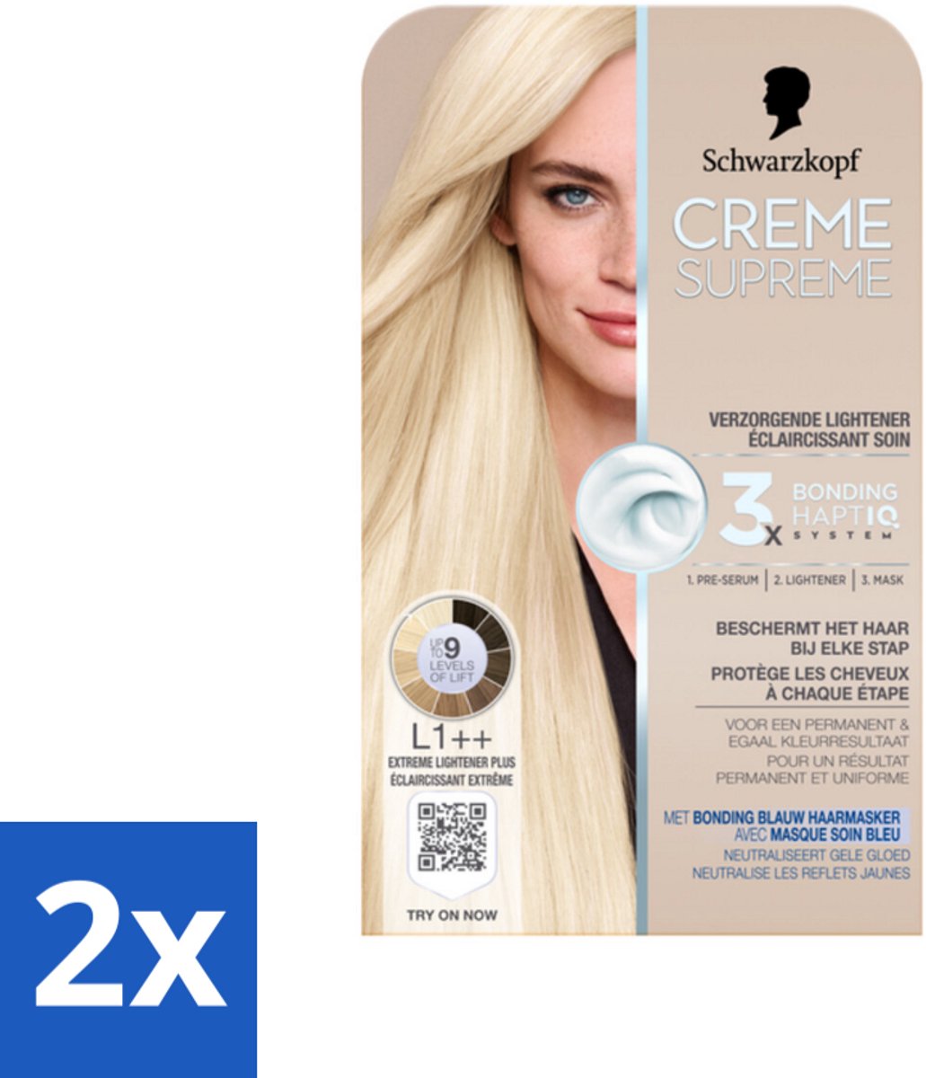 2 x Schwarzkopf - Haarkleuring - Creme Supreme L1++ - Extreme Lightener Plus - 245g - Blondeerbehandeling - Permanente Haarkleuring - Blond Haar - Haarkleur - Haarkleuring