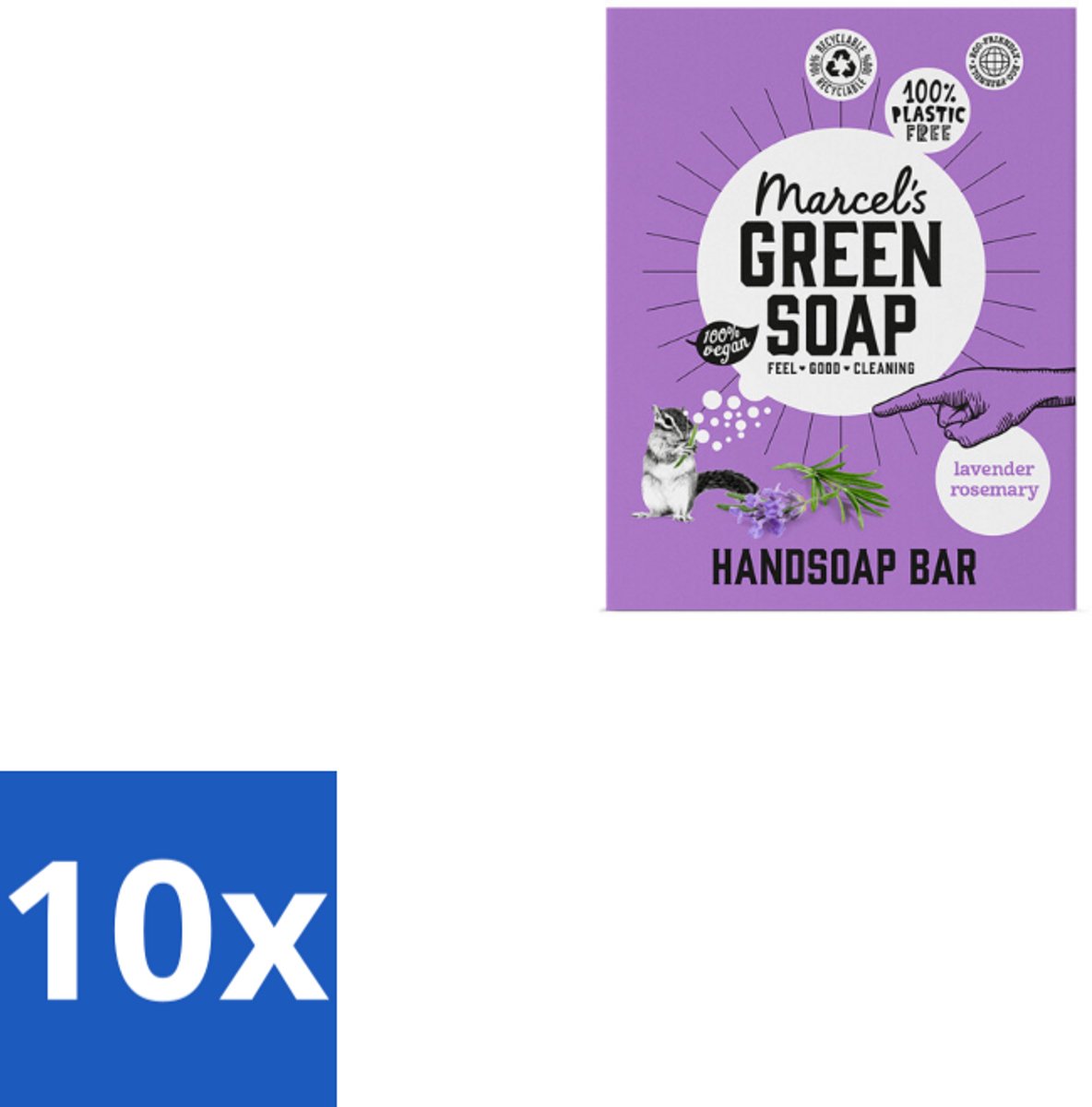 Marcel's Green Soap - Handzeep Bar - Lavendel & Rozemarijn - Zachte verzorging - 90 gr - Bulkverpakking - 10 stuks