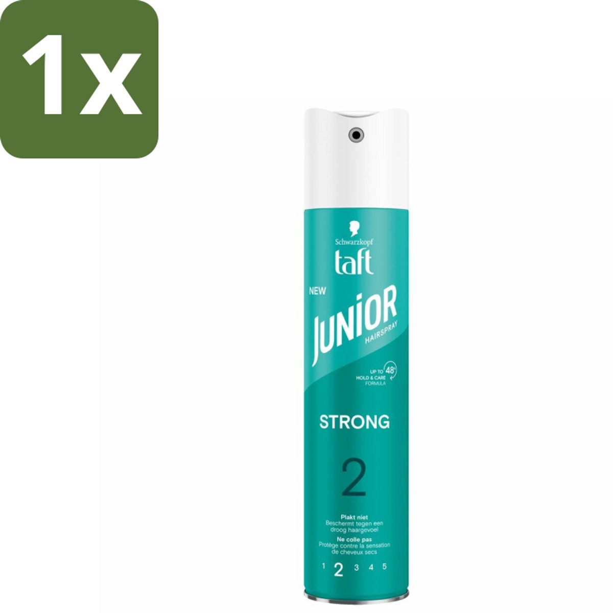 1 x Taft - Strong 2 - Junior Haarspray - Milde maar sterke fixatie - 250 ml - Haarspray - Milde Haarspray - Sterke Fixatie - 48 Uur Hold - Vegan Haarspray