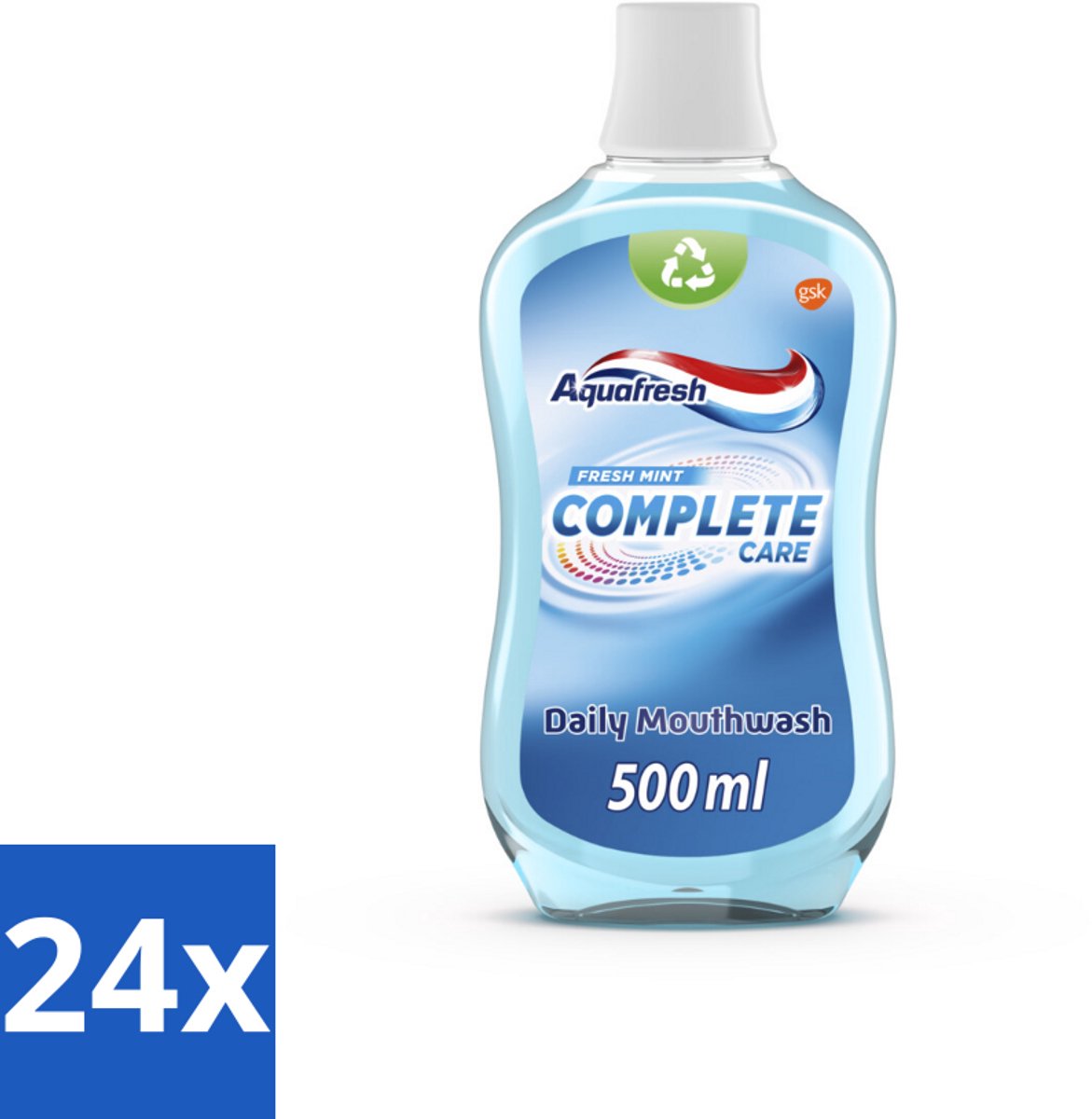 24 x Aquafresh Complete Care Mondwater - Fresh Mint - 500 ml - Mondwater - Tandenpoeder - Tandenborstel - Gebit - Tandplak